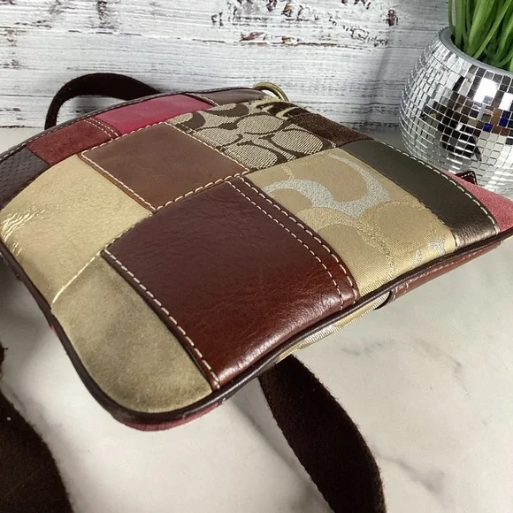 Coach Patchwork Leather Crossbody Bag in Brown, Pink, and Gold Fall Shoulder Pur - Picture 8 of 14